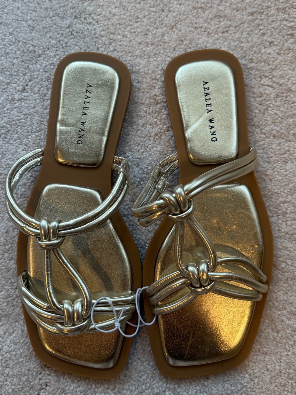 Azalea Wang NWOB Womens Stetson Knotted‎ Strappy Square Toe Sandals in Gold  38